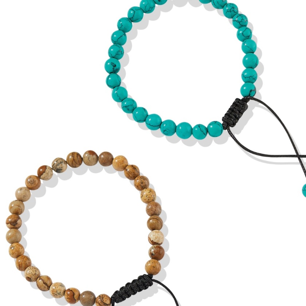 NWT UNISEX SEMI-PRECIOUS BEADED ADJUSTABLE TO FIT STRING SLATER BROWN MENS - Picture 5 of 7